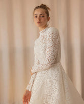 Sevintage Modest Wedding Dresses Lace Appliques Long Sleeves High-Neck Princess A-Line Wedding Gown vestido de noiva